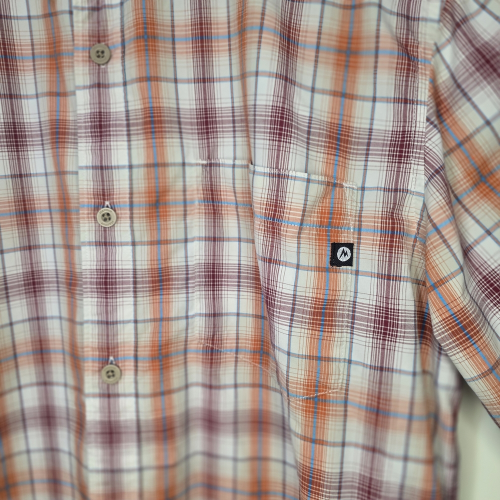 Marmot Men's Plaid Short Sleeve Button-Up Shirt Orange White Small - Picture 3 of 7